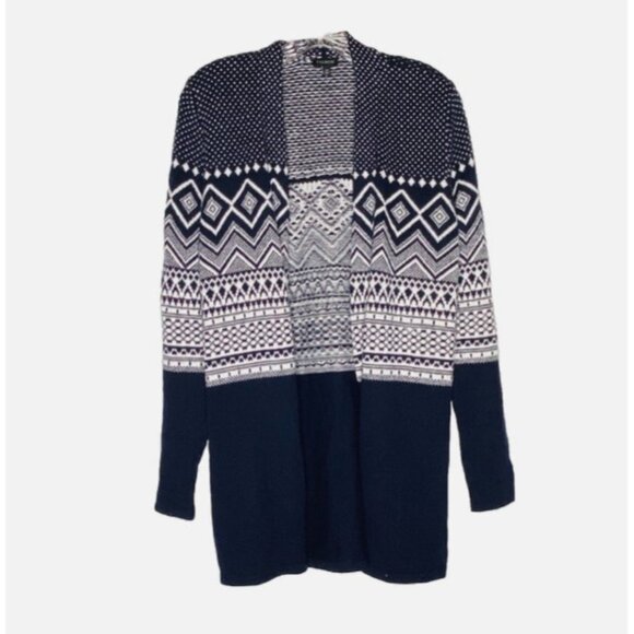 Talbots Sweaters - Talbots Cardigan Womens XS Navy Blue White Fair Isle Open Sweater